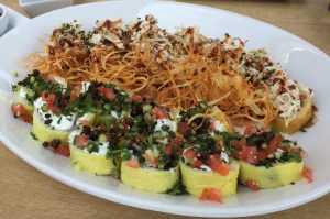 Near is Lamberghini  roll, and back is Deliverance roll.  Deliverance was pulled pork with slaw on top wrapped and fried in rice paper.  Both of these were at Cowfish in Charlotte.  Cowfish specializes in sushi and gourmet burgers.  Hopefully they will get larger and go national cause the food was creative and amazing.