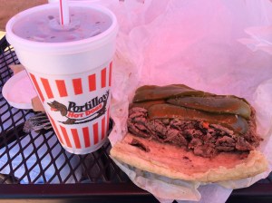 The properly Dressed "Beef" AKA Chicago Style Italian Beef Best Dressed, in my opinion, with Sweet Peppers and Giardiniera Made Proudly by Portillo's