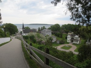 Pathway down from the fort on Mackinac Island.  No cars allowed only horses.