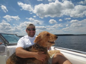 Daddy and I riding on the boat.  Little did I know that in about 2 minutes we would hit some big wakes and daddy would loose his phone in the lake.