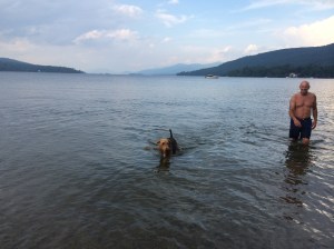 Mommy and I playing fetch in the southern tip of Lake George.