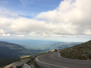 View of the windy road up Mount Washington.